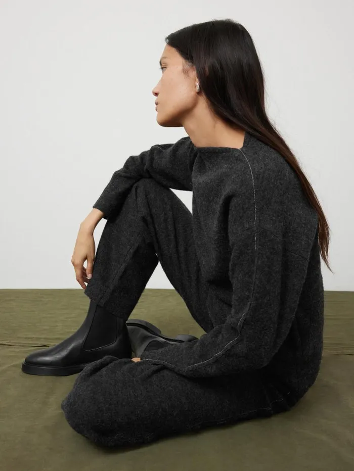 Jigsaw Boiled Wool Blend Batwing Top Dark Grey Women Pyjamas and Loungewear