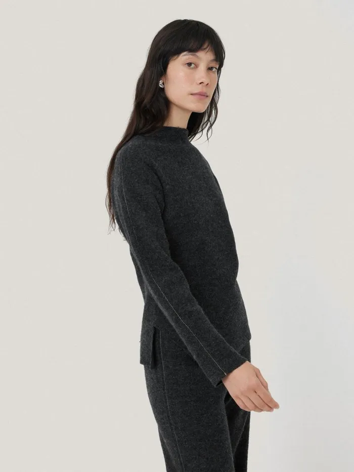 Jigsaw Boiled Wool Blend Batwing Top Dark Grey Women Pyjamas and Loungewear