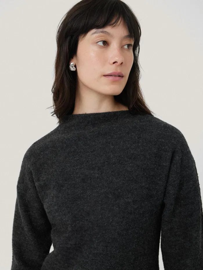 Jigsaw Boiled Wool Blend Batwing Top Dark Grey Women Pyjamas and Loungewear