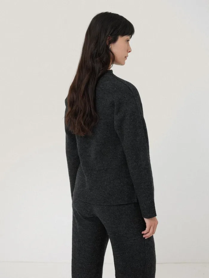 Jigsaw Boiled Wool Blend Batwing Top Dark Grey Women Pyjamas and Loungewear