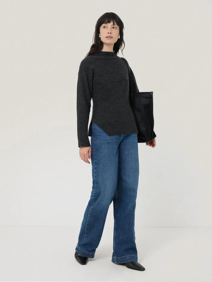 Jigsaw Boiled Wool Blend Batwing Top Dark Grey Women Pyjamas and Loungewear