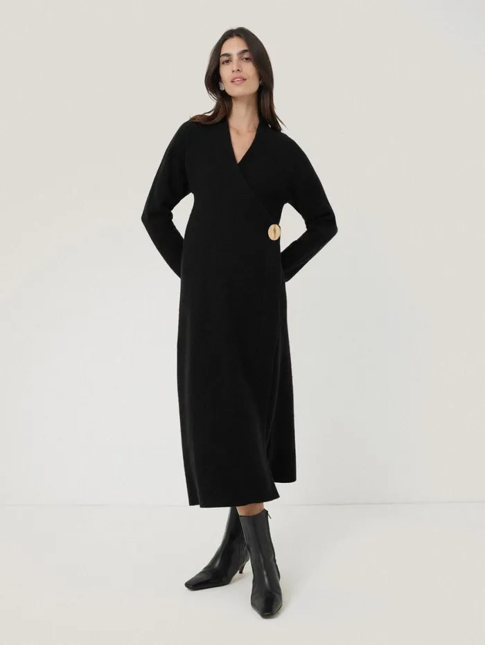 Jigsaw Boiled Wool Blend Disc Dress Black Women Dresses and Jumpsuits