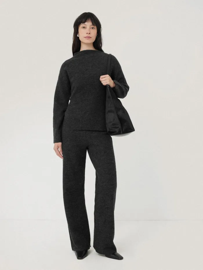Jigsaw Boiled Wool Blend Trouser Dark Grey Women Trousers