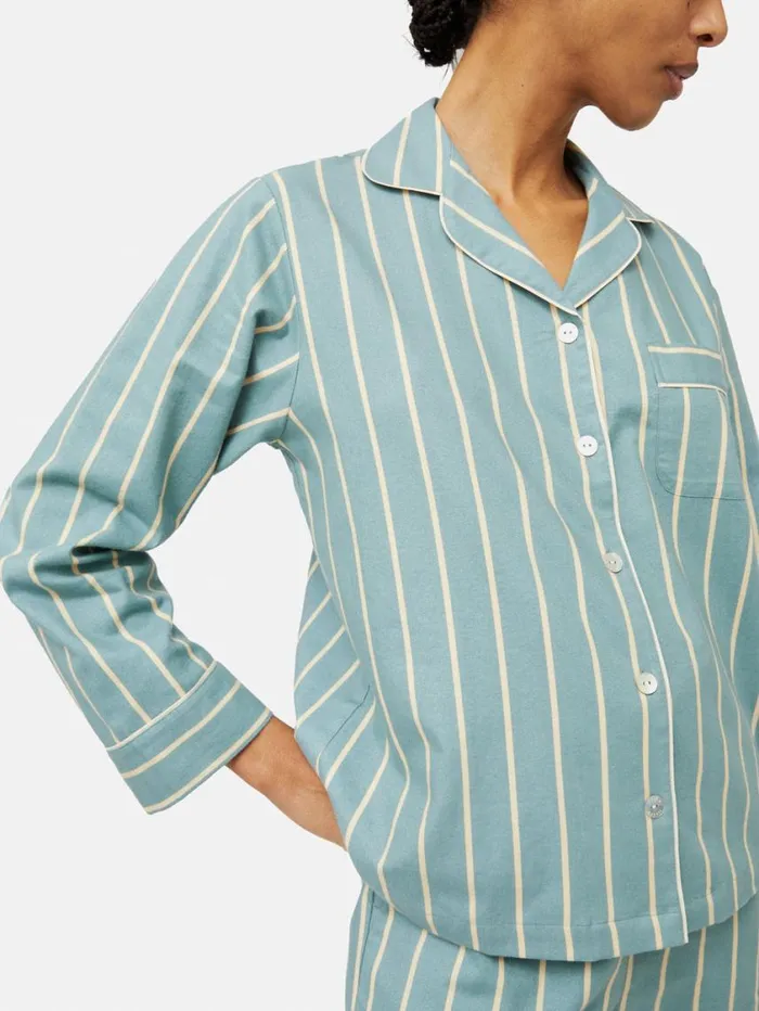 Jigsaw Brushed Twill Stripe Pyjamas Blue Women Pyjamas and Loungewear
