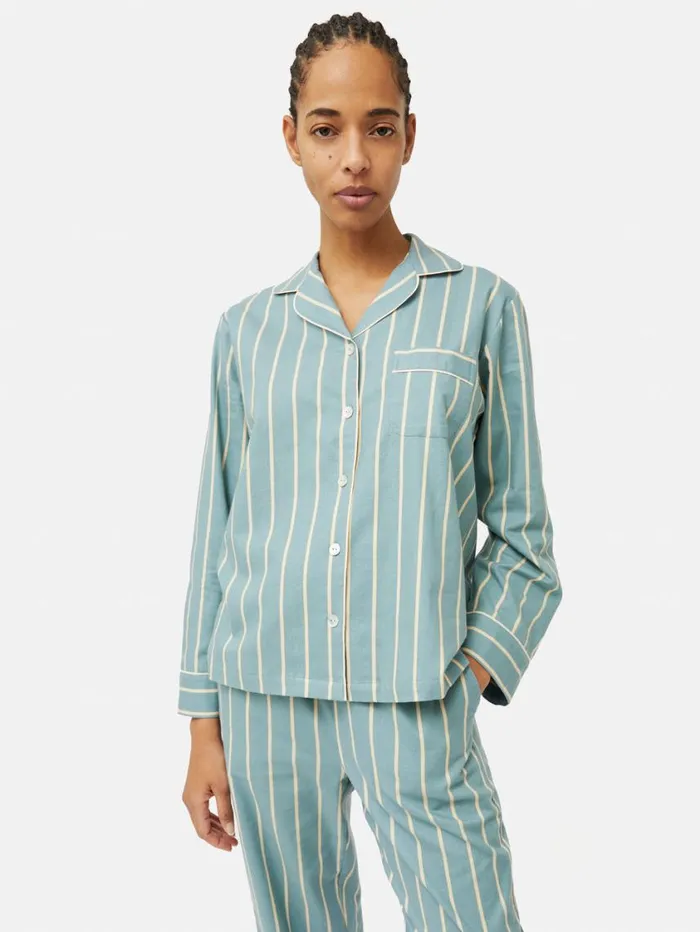Jigsaw Brushed Twill Stripe Pyjamas Blue Women Pyjamas and Loungewear