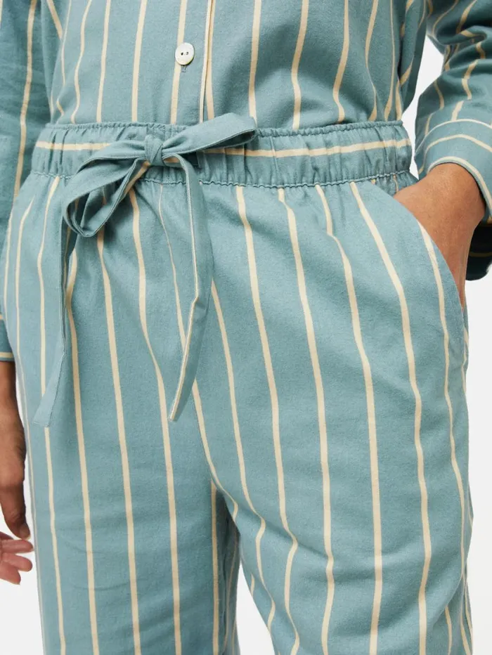 Jigsaw Brushed Twill Stripe Pyjamas Blue Women Pyjamas and Loungewear