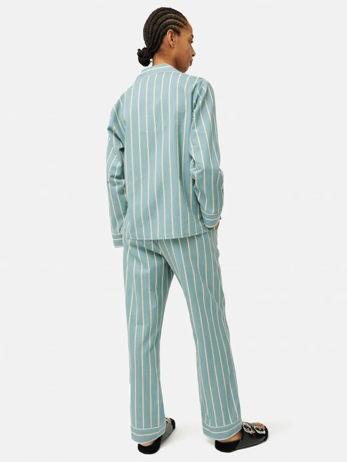 Jigsaw Brushed Twill Stripe Pyjamas Blue Women Pyjamas and Loungewear