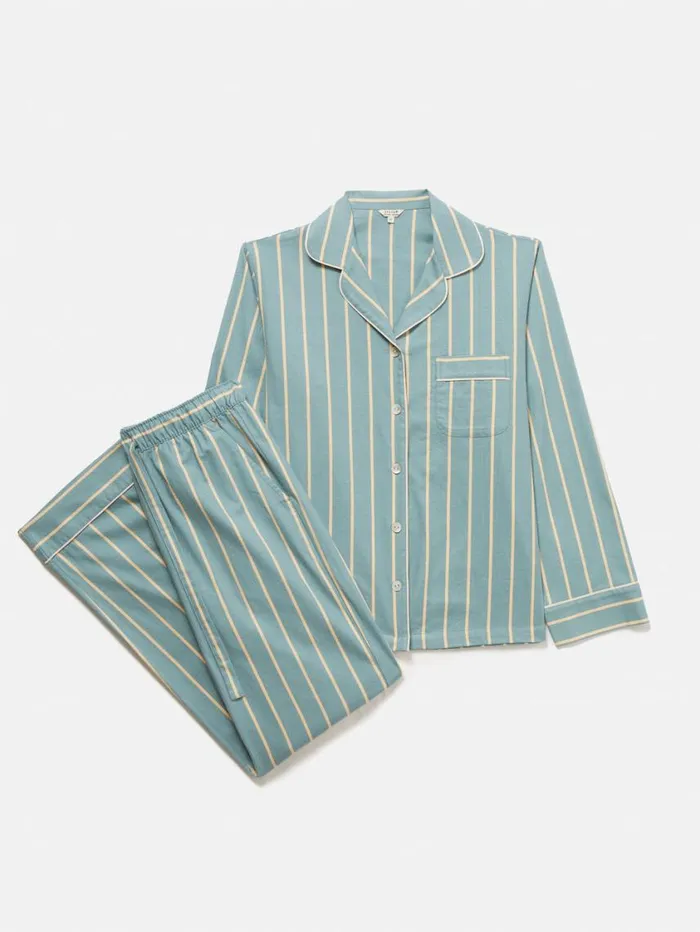 Jigsaw Brushed Twill Stripe Pyjamas Blue Women Pyjamas and Loungewear