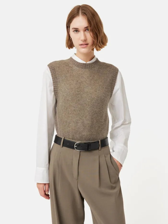 Jigsaw Cashmere Crew Neck Tank Brown Women Knitwear and Cashmere