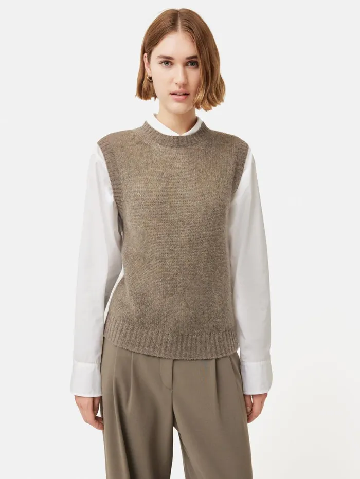Jigsaw Cashmere Crew Neck Tank Brown Women Knitwear and Cashmere