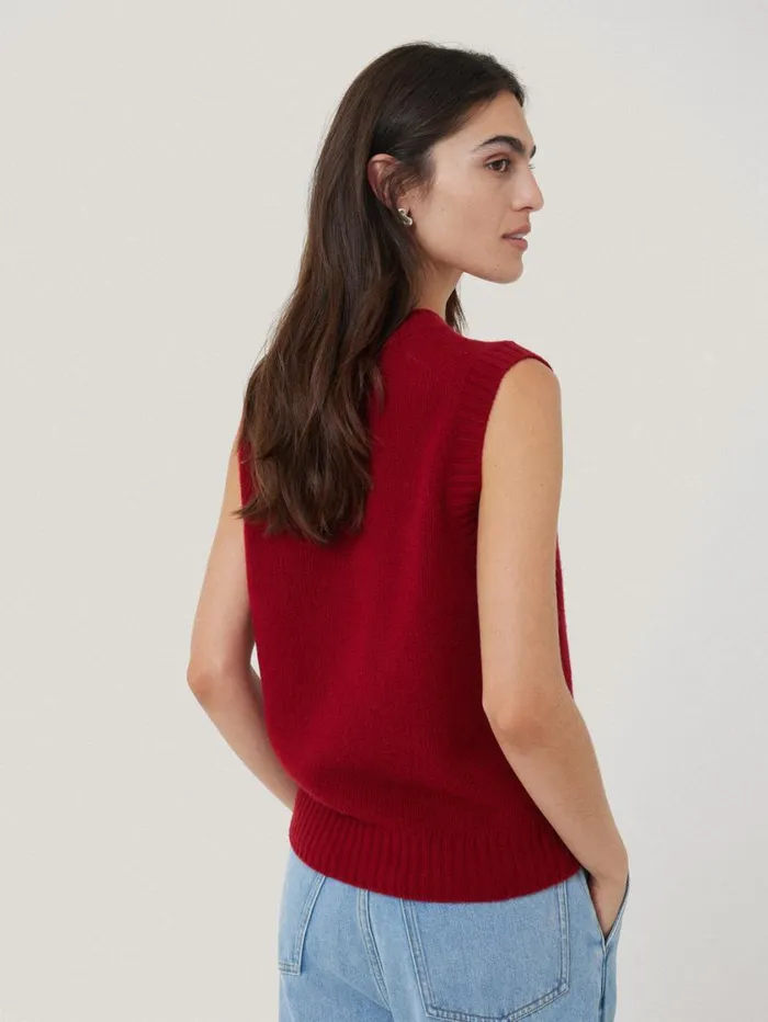 Jigsaw Cashmere Crew Neck Tank Red Women Knitwear and Cashmere