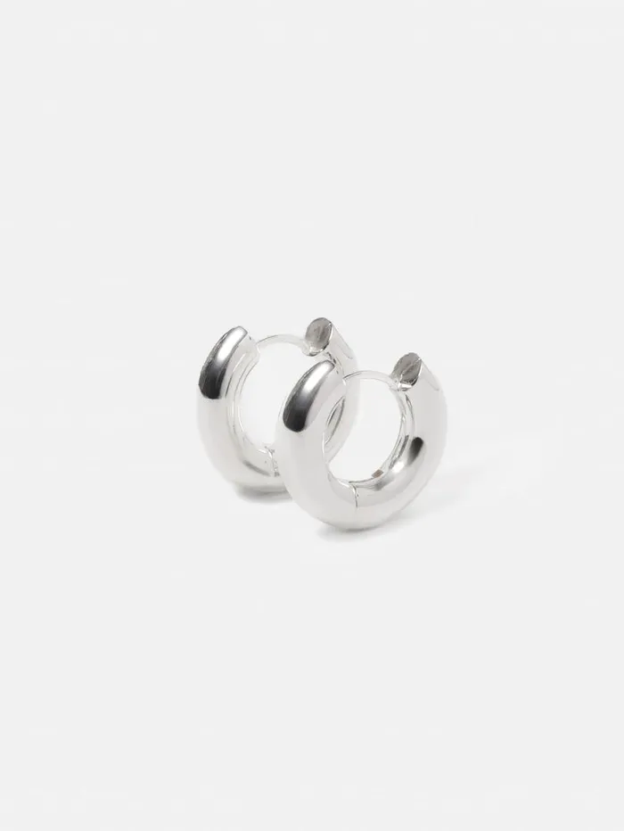 Jigsaw Chubby Hoop Earrings Silver Women Party