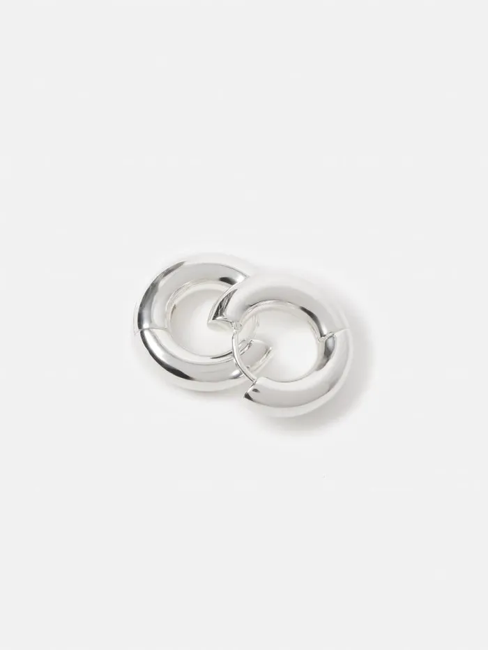 Jigsaw Chubby Hoop Earrings Silver Women Party