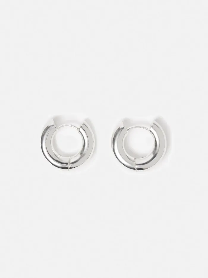 Jigsaw Chubby Hoop Earrings Silver Women Party