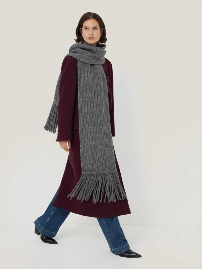Jigsaw Chunky Fringed Scarf Grey Women Knitwear and Cashmere