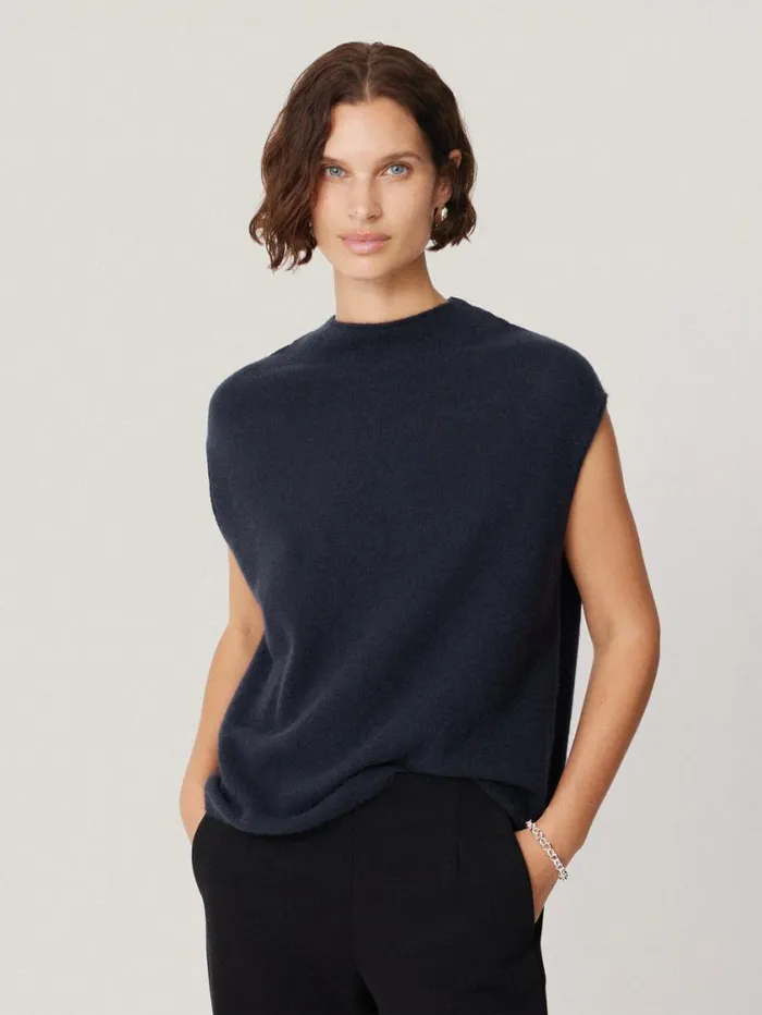 Jigsaw Cloud Cashmere Cap Sleeve Top Navy Women Knitwear and Cashmere