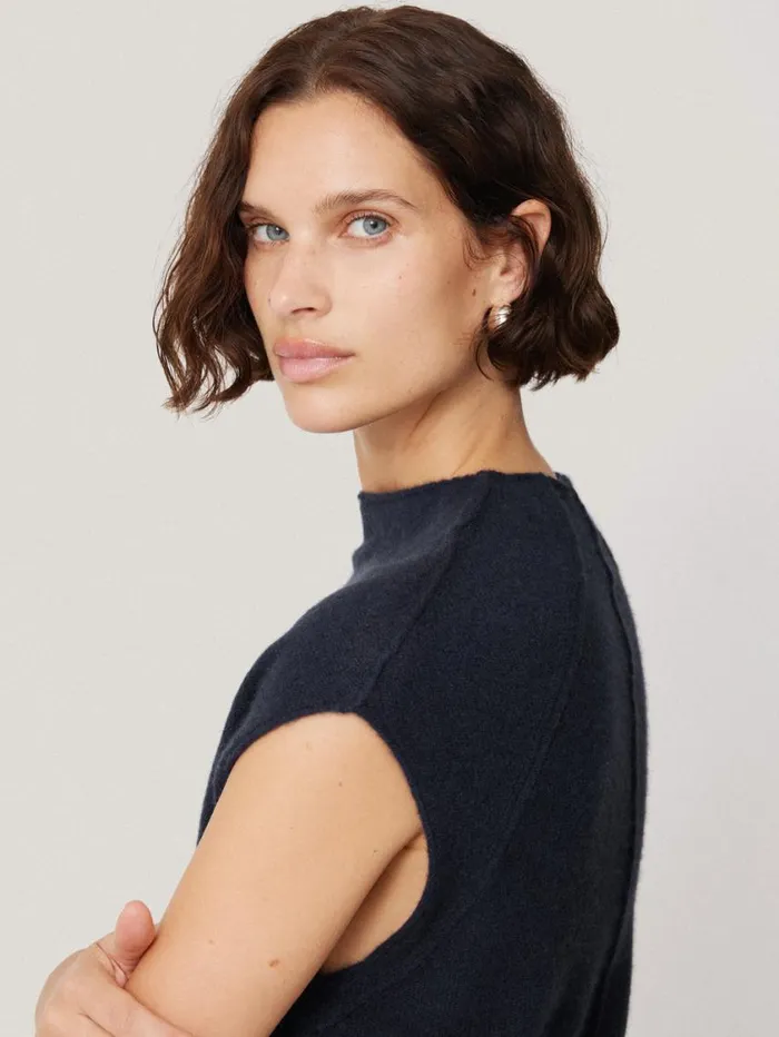 Jigsaw Cloud Cashmere Cap Sleeve Top Navy Women Knitwear and Cashmere