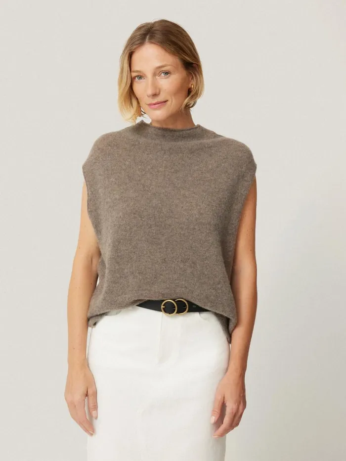 Jigsaw Cloud Cashmere Cap Sleeve Top Taupe Women Knitwear and Cashmere