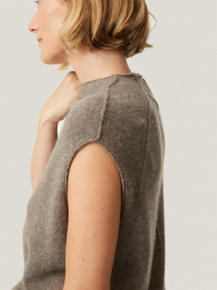 Jigsaw Cloud Cashmere Cap Sleeve Top Taupe Women Knitwear and Cashmere