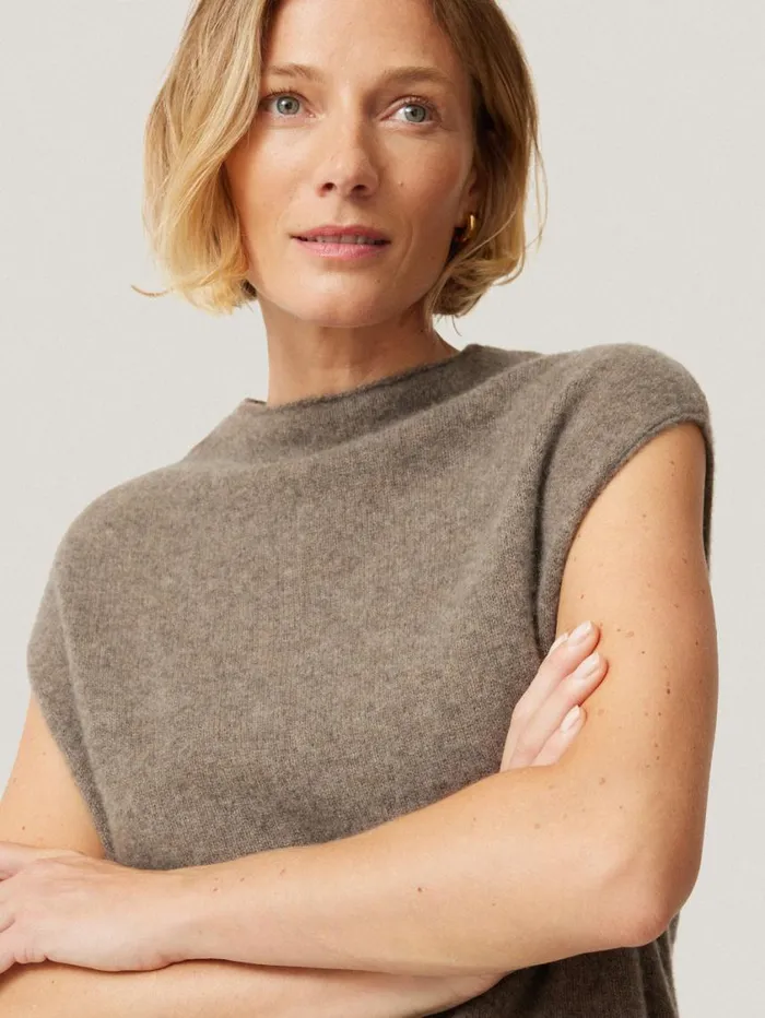 Jigsaw Cloud Cashmere Cap Sleeve Top Taupe Women Knitwear and Cashmere