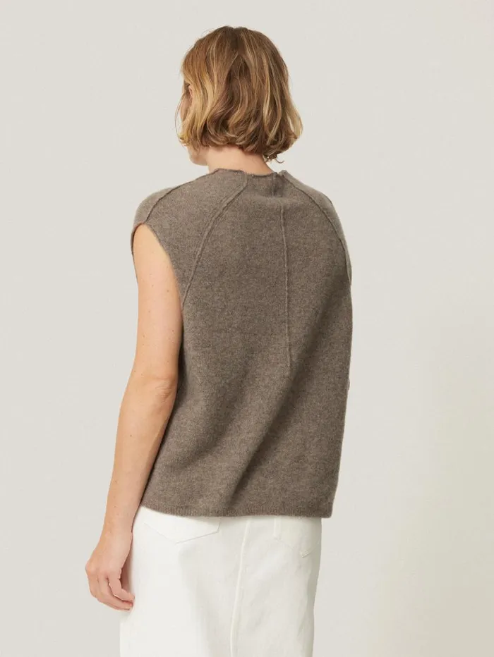 Jigsaw Cloud Cashmere Cap Sleeve Top Taupe Women Knitwear and Cashmere