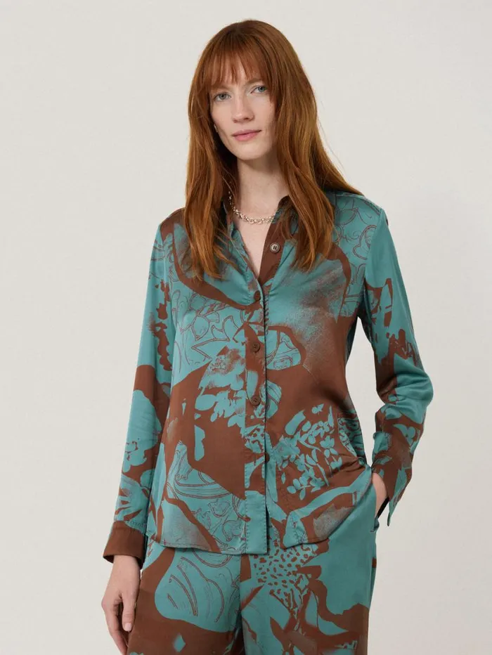 Jigsaw Collage Stitch Detail Shirt Blue Women Coords