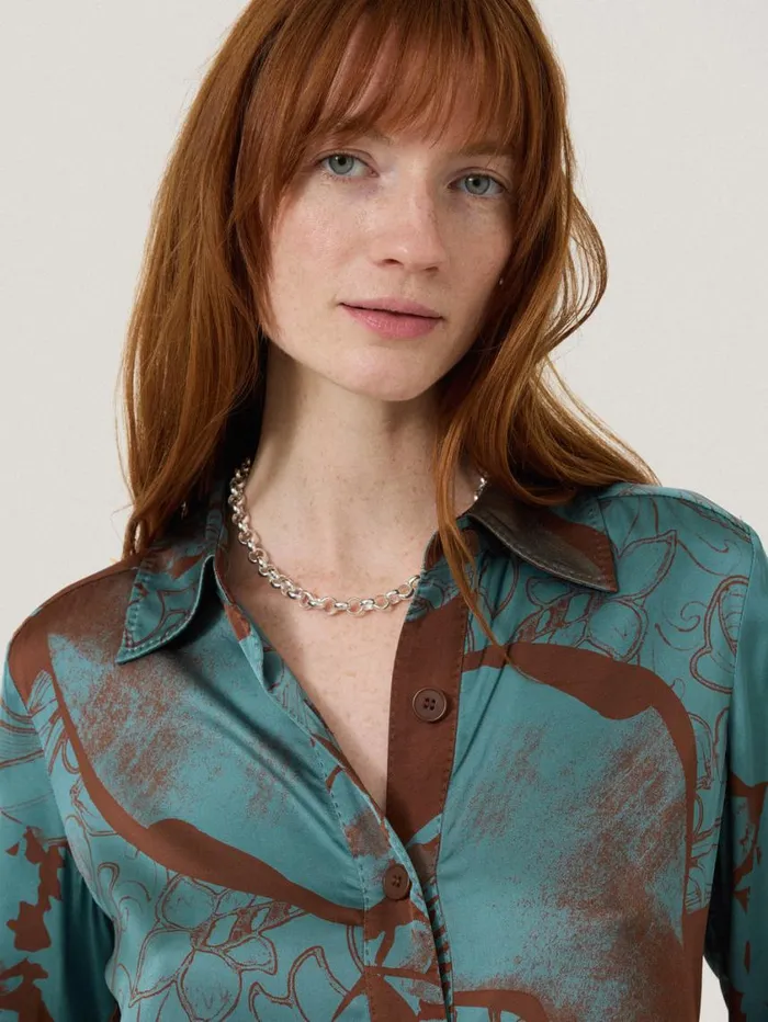 Jigsaw Collage Stitch Detail Shirt Blue Women Coords