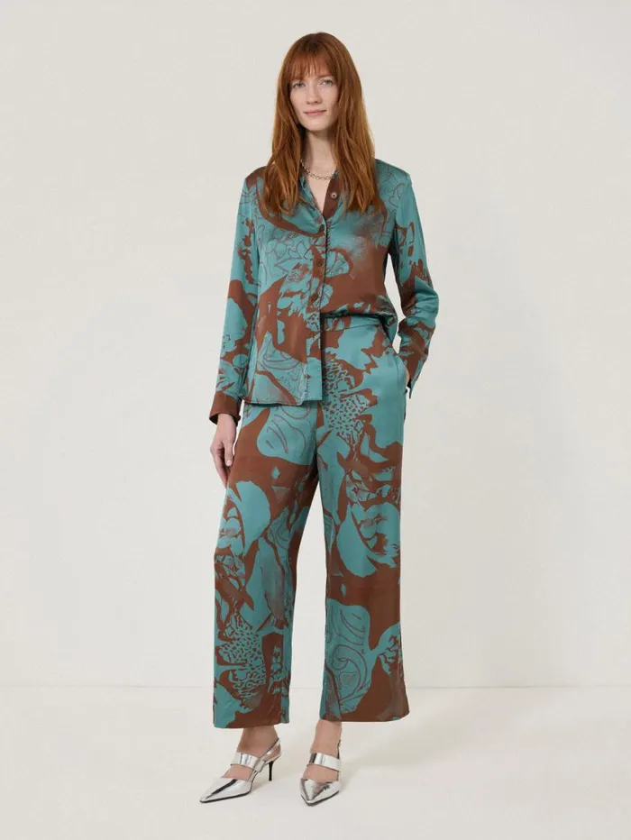 Jigsaw Collage Stitch Detail Shirt Blue Women Coords
