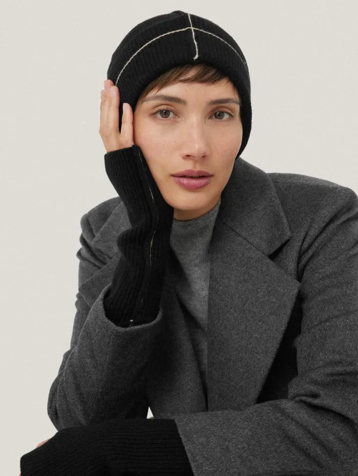 Jigsaw Contrast Stitch Mitten Black Women Knitwear and Cashmere