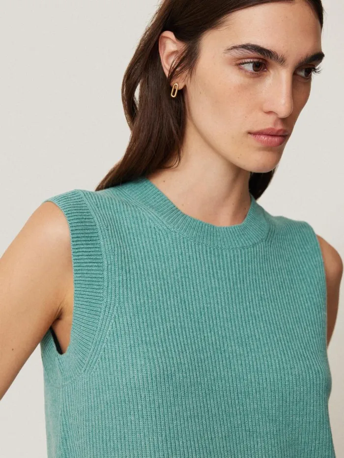 Jigsaw Cotton Blend Crew Tank Duck Egg Women Knitwear and Cashmere