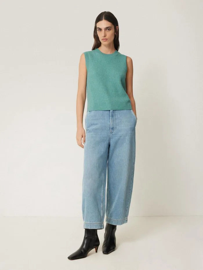 Jigsaw Cotton Blend Crew Tank Duck Egg Women Knitwear and Cashmere