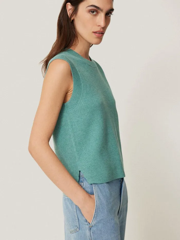 Jigsaw Cotton Blend Crew Tank Duck Egg Women Knitwear and Cashmere