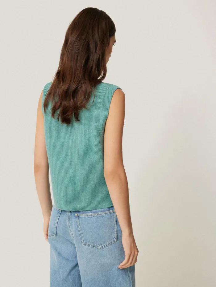 Jigsaw Cotton Blend Crew Tank Duck Egg Women Knitwear and Cashmere