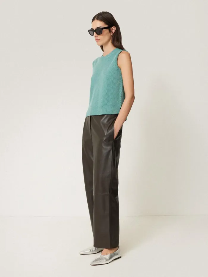 Jigsaw Cotton Blend Crew Tank Duck Egg Women Knitwear and Cashmere