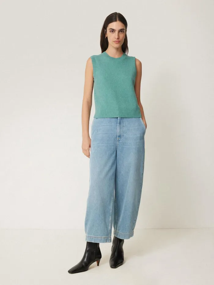 Jigsaw Cotton Blend Crew Tank Duck Egg Women Knitwear and Cashmere
