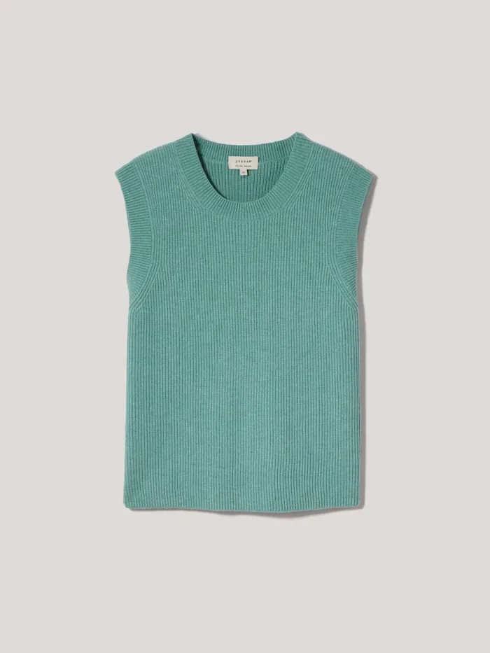 Jigsaw Cotton Blend Crew Tank Duck Egg Women Knitwear and Cashmere