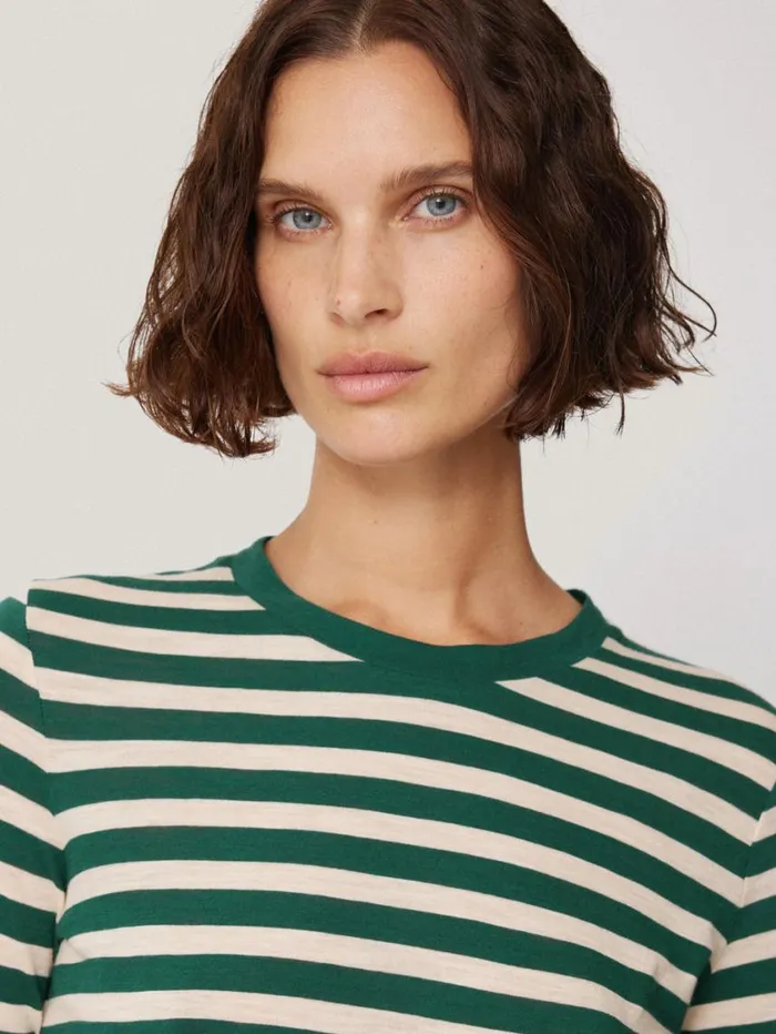 Jigsaw Cotton Slub Stripe Long Sleeve Tee Green Women Pyjamas and Loungewear