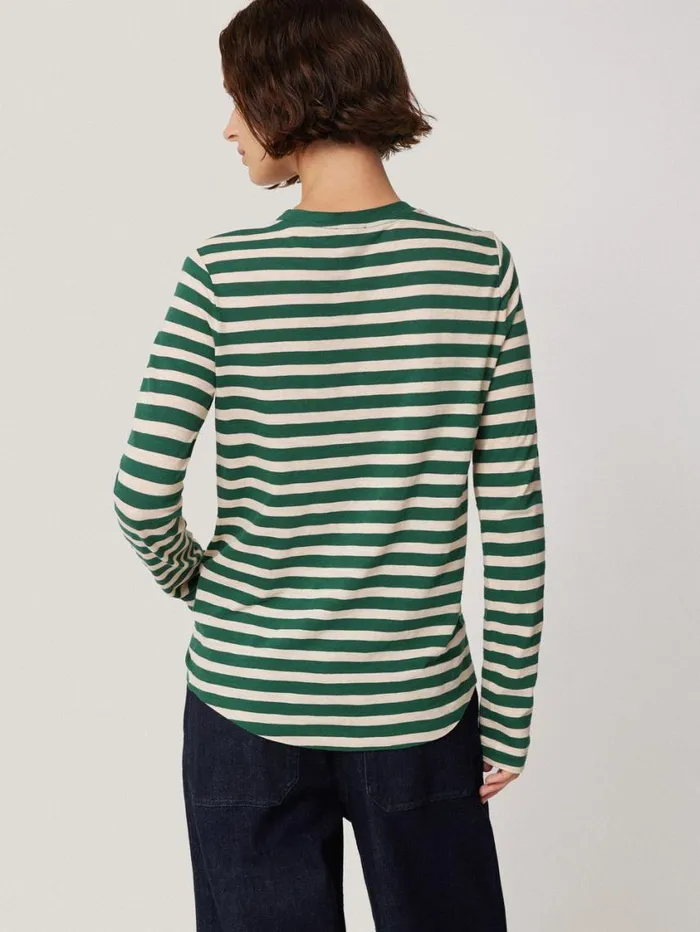 Jigsaw Cotton Slub Stripe Long Sleeve Tee Green Women Pyjamas and Loungewear