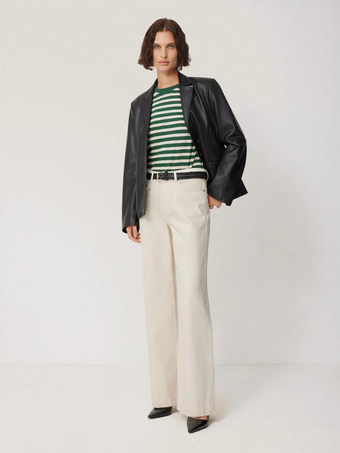 Jigsaw Cotton Slub Stripe Long Sleeve Tee Green Women Pyjamas and Loungewear