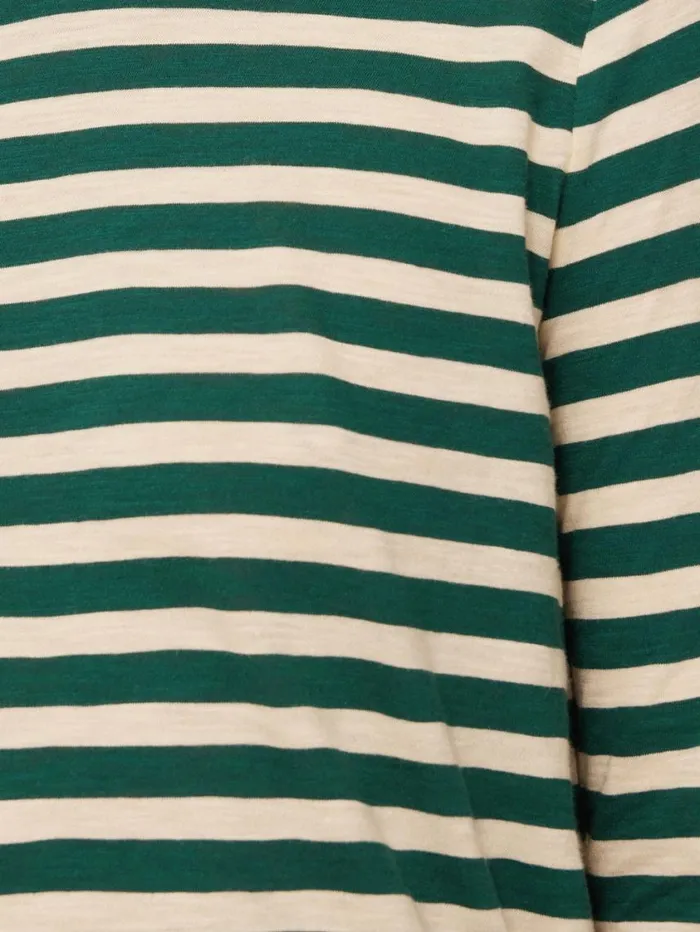 Jigsaw Cotton Slub Stripe Long Sleeve Tee Green Women Pyjamas and Loungewear