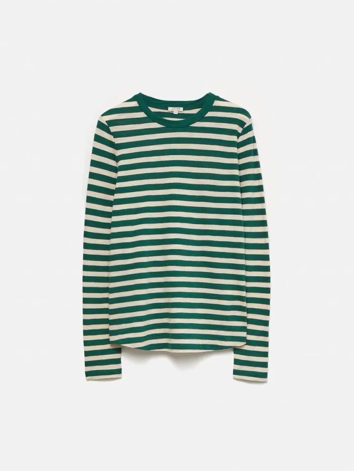 Jigsaw Cotton Slub Stripe Long Sleeve Tee Green Women Pyjamas and Loungewear