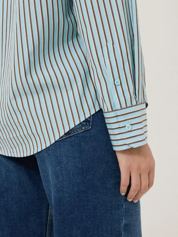 Jigsaw Cotton Stripe Shirt Blue Women Shirts and Tops