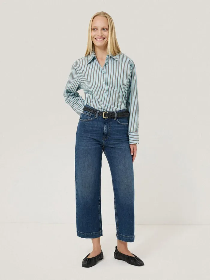 Jigsaw Cotton Stripe Shirt Blue Women Shirts and Tops