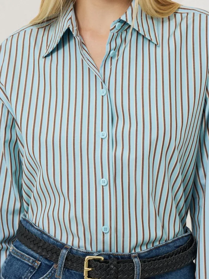 Jigsaw Cotton Stripe Shirt Blue Women Shirts and Tops