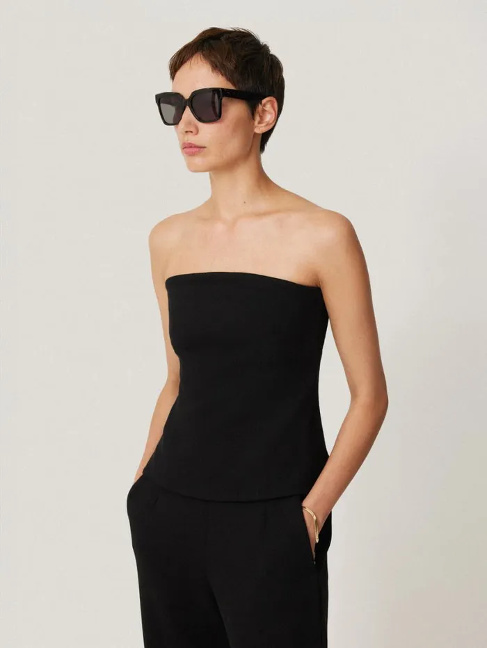 Jigsaw Crepe Ponte Jersey Strapless Top Black Women Shirts and Tops