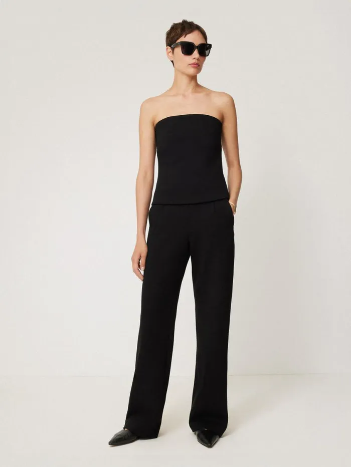 Jigsaw Crepe Ponte Jersey Strapless Top Black Women Shirts and Tops