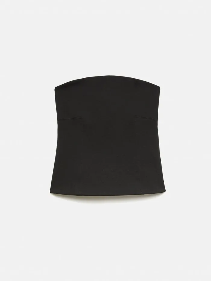 Jigsaw Crepe Ponte Jersey Strapless Top Black Women Shirts and Tops