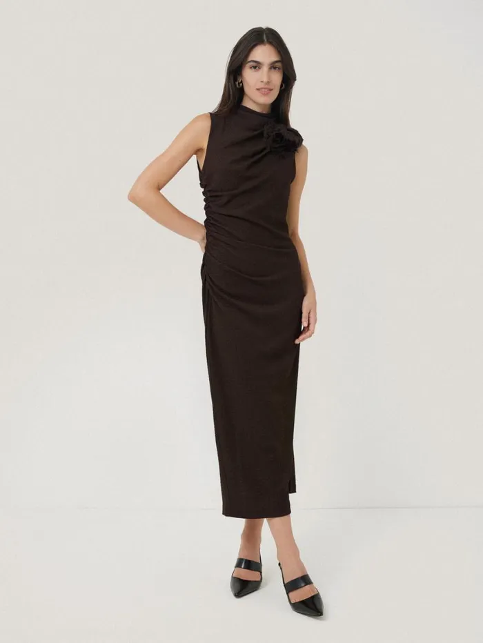 Jigsaw Crinkle Ruched Corsage Dress Dark Brown Women Party