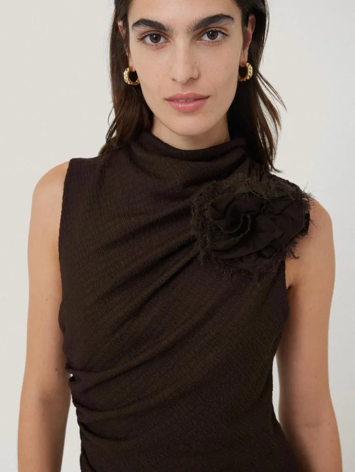 Jigsaw Crinkle Ruched Corsage Dress Dark Brown Women Party