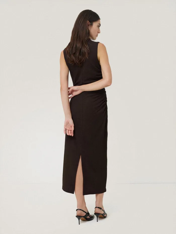 Jigsaw Crinkle Ruched Corsage Dress Dark Brown Women Party